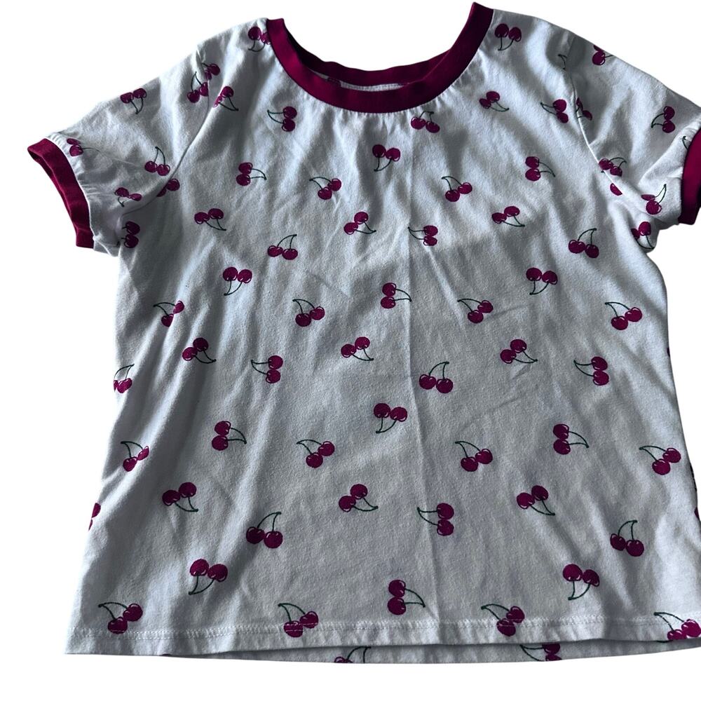 No Boundaries Cherry Print Ringer T-Shirt - Women's XS